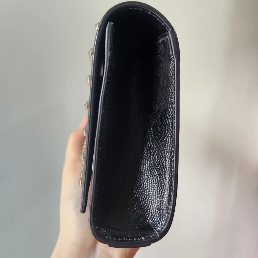 YSL Saint Lauren Silver Studded Black Leather Clutch - Picture 4 of 15